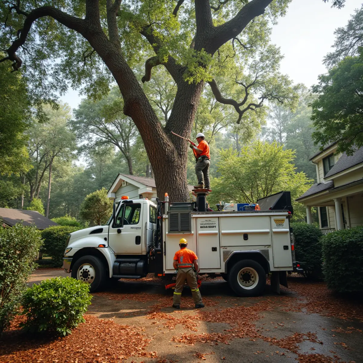 Large water oak collapsed onto a two-story home roof after a thunderstorm in Atlanta, Georgia