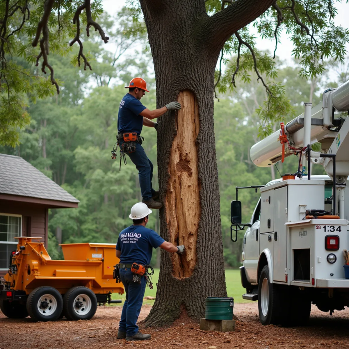 Large open trunk cavity and fungal conk on a century-old oak in Marietta, Georgia
