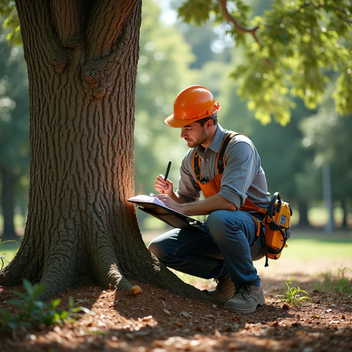 Atlanta arborist reviewing tree care notes on a job site, Georgia